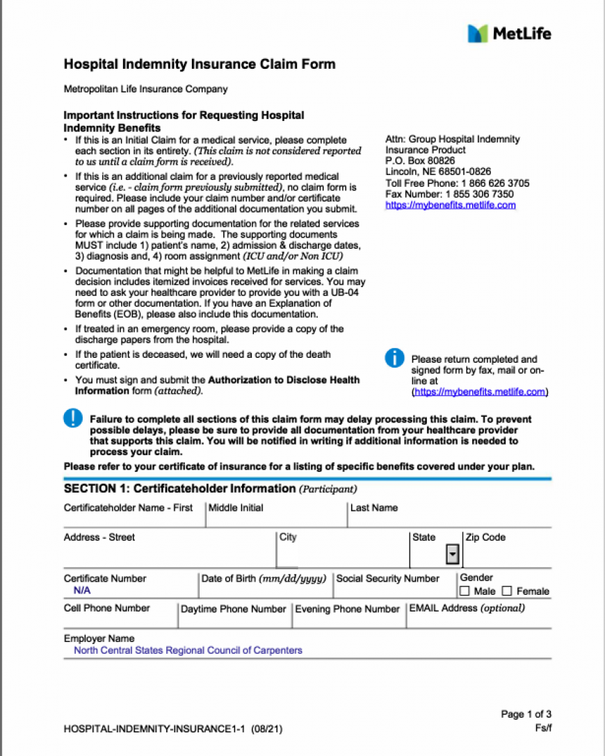 MetLife Benefits North Central States Regional Council of Carpenters